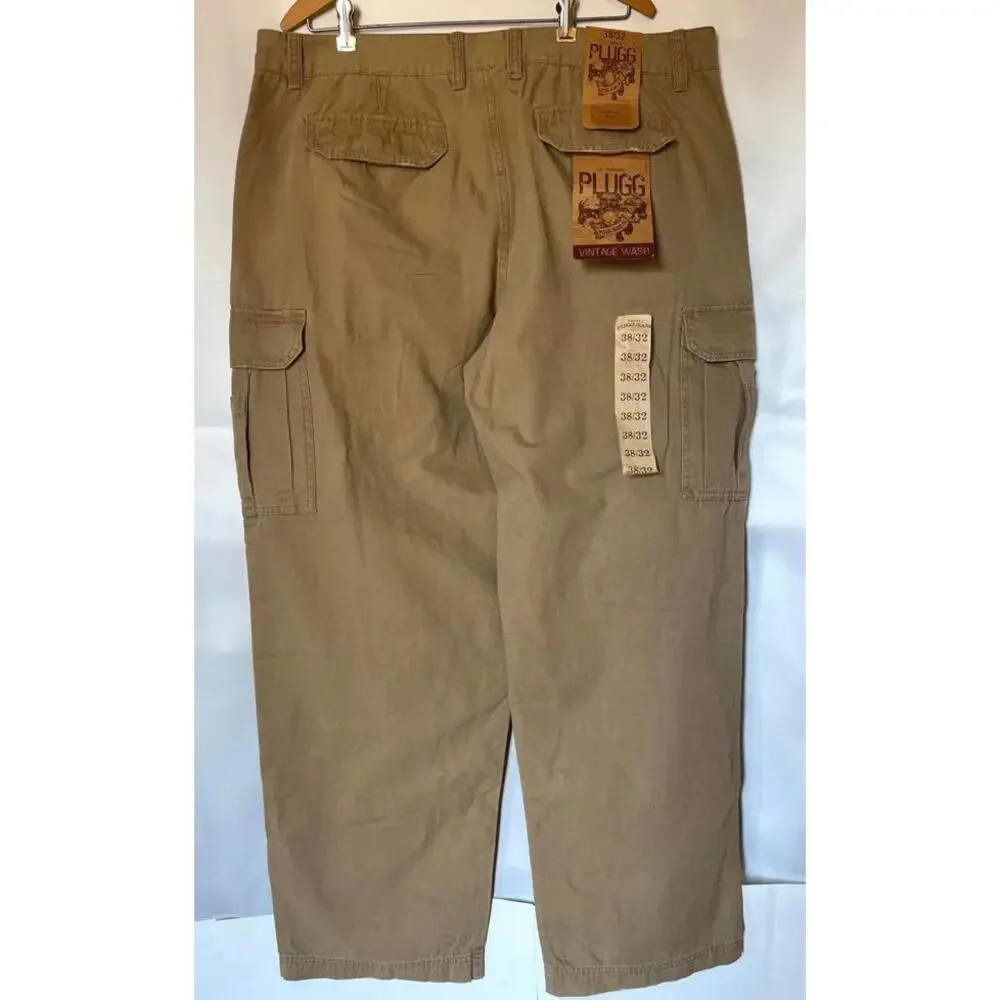 PLUGG Vintage Wash Cargo Pants 38x32 Tan Brown New With Tags - Picture 7 of 10